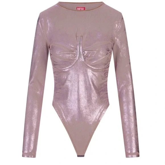 Diesel Metallic Bustier Bodysuit NWT | Sculpted Cup Long Sleeve Statement $695 - Picture 7 of 9